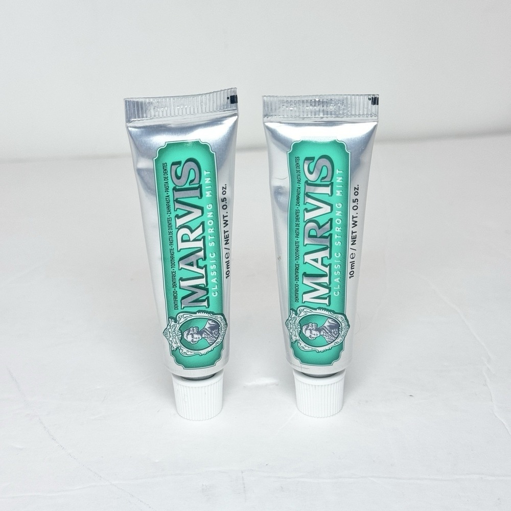 2 x Marvis Classic Strong Mint toothpaste .5 oz each travel sizes